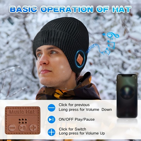 Wireless Beanie Hat With Headphones, Built-in Microphone And Stereo Speakers Upgrade Music Knitted Hat, Unisex USB Rechargeable Headphones Music Hat Wireless Beanie Hat With Headphones, Built-in Microphone And Stereo Speakers Upgrade Music Knitted Hat, Unisex USB Rechargeable Headphones Music Hat